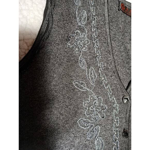 Y2K Vintage Beaded Vest Sweater Sz M Gray Boho Granny Retro Holiday Layer Preppy - Picture 7 of 16